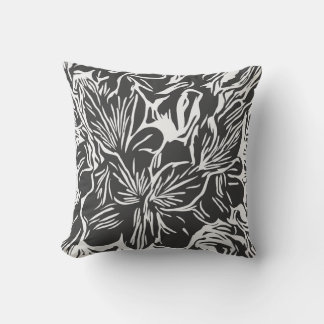 Cojín Decorativo Moderno chic abstracto floral negro y blanco de mo