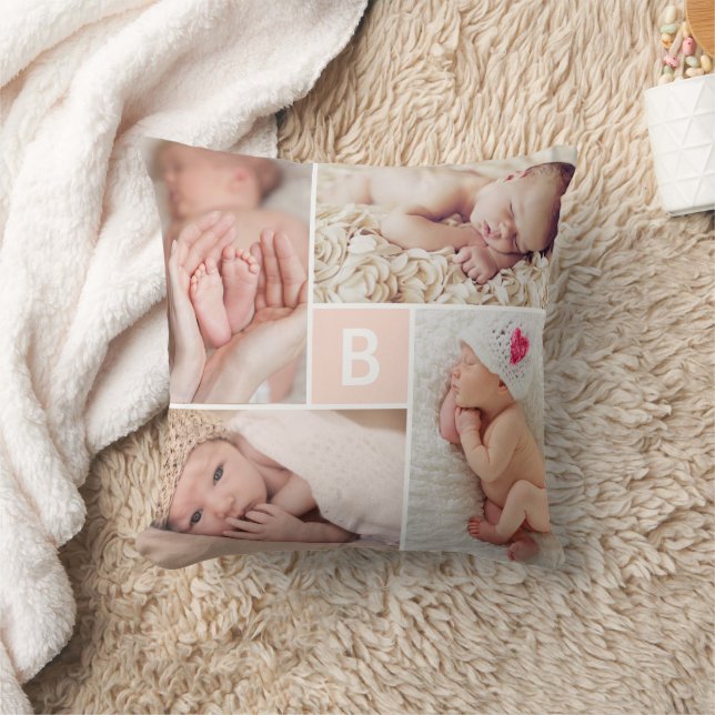 Cojín Decorativo Moderno Collage de fotos cuadrado cuadrado rosado  (Manta)