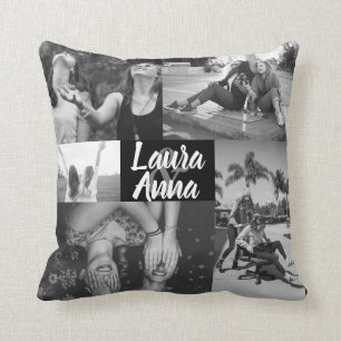 Cojín Decorativo Moderno Collage de Mejor Amigos en Blanco y Negro