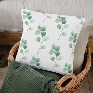 Cojín Decorativo Moderno color de agua Eucalipto Patrón verde