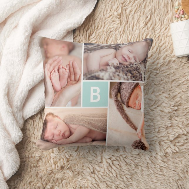 Cojín Decorativo Moderno cuadrado cuadrado cuadrado azul monograma  (Manta)