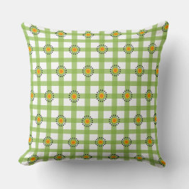 Cojín Decorativo Moderno Cuadros Naranja Verde