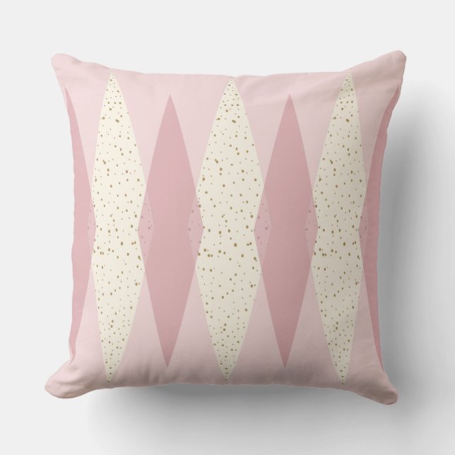 Cojín decorativo moderno de Argyle rosado de media (Anverso)