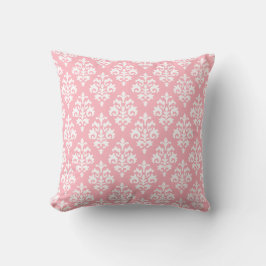 Cojín decorativo moderno de Damasco blanco y rosa