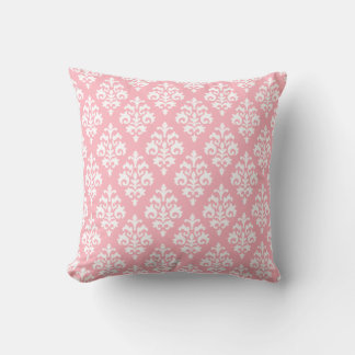 Cojín decorativo moderno de Damasco blanco y rosa