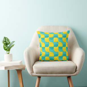 Cojín Decorativo Moderno de mediados de siglo Teal y Amarillo Geomé