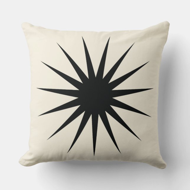 Cojín decorativo moderno de Sunburst en negro (Anverso)