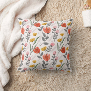 Cojín decorativo moderno de tulipanes dibujados a