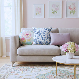 Cojín Decorativo Moderno elegante botánico acuarela azul marino