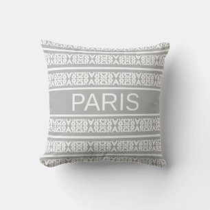Cojín Decorativo Moderno estilo blanco Paris caligrafía sobre gris