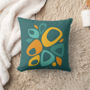 Cojín Decorativo Moderno Estiloso Caléndula Mostaza Teal Abstracto