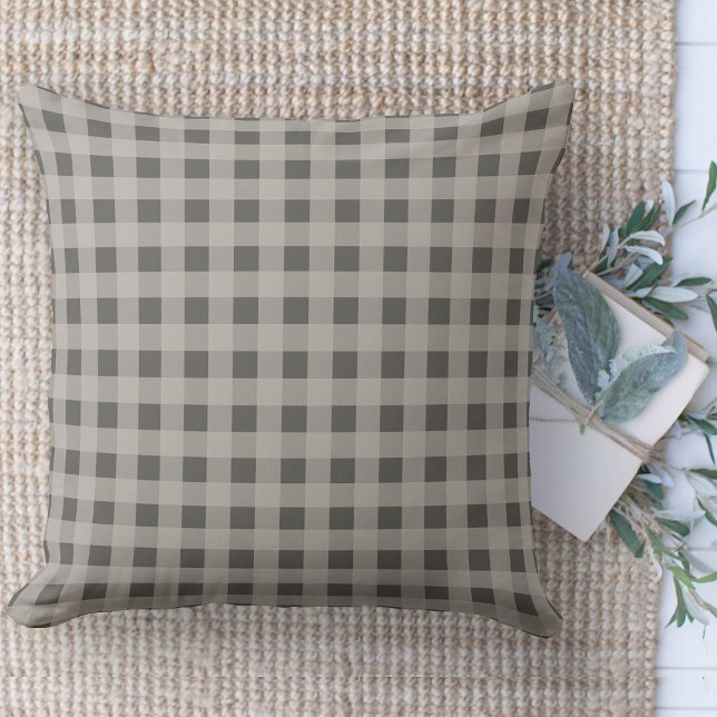 Cojín Decorativo Moderno Farmhouse Brown y Tan Gingham Plaid (throw pillow farmhouse pillows country neutral plaid throw pillow )