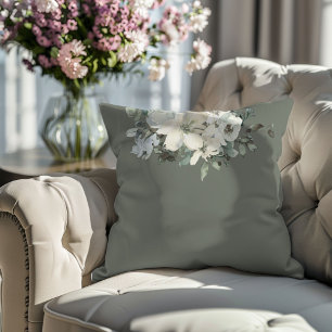 Cojín Decorativo Moderno floral acuarela verde oliva 