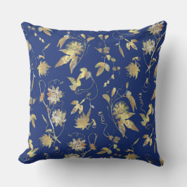 Cojín Decorativo Moderno Floral Azul Dorado Elegante