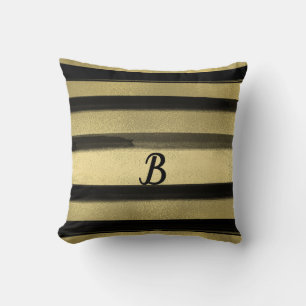 Cojín Decorativo Moderno Glam Negro y Dorado Trazo de Pincel Raya C