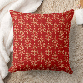 Cojín Decorativo Moderno Glam Red y Faux Gold Christmas Tree
