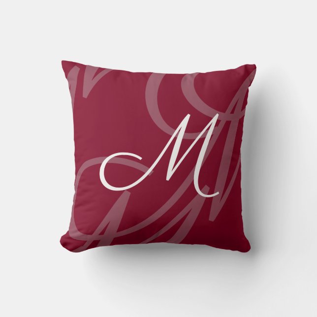 Cojín Decorativo Moderno guión elegante monograma rojo burdeos (Anverso)