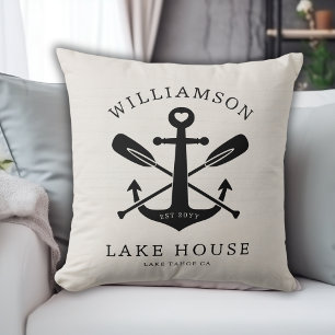 Cojín Decorativo Moderno Lake House Family Name Anchor Oars Paddles