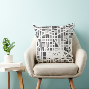 Cojín Decorativo Moderno Mapa Urbano Monograma INICIALES Arquitectó