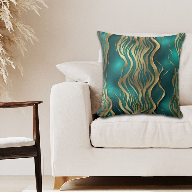 Cojín Decorativo Moderno Marble Beige Swirl Turquesa Azul Verde azu (Modern Beige Marble Swirl Turquoise Teal Blue Throw Pillow)