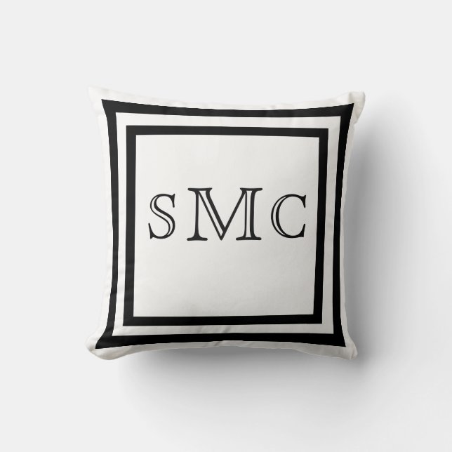 Cojín Decorativo Moderno MONOGRAM Guión elegante blanco negro (Anverso)