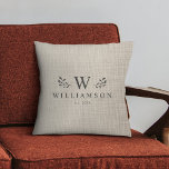 Cojín Decorativo Moderno Monograma Rústico Personalizado Familia No<br><div class="desc">¡Acordado con estilo! Nuestra moderna almohada rústica monograma, encanto personalizado familiar en lino impreso. Confort acogedor, personalizado para su nido. 🏡 #HomeDecor #MonogramMagic Monograma rústico moderno nombre de almohada recién casada con tu nombre familiar y inicial, así como año de fundación rodeado de extravagantes ilustraciones de ramas. Minimalista, sencilla y...</div>