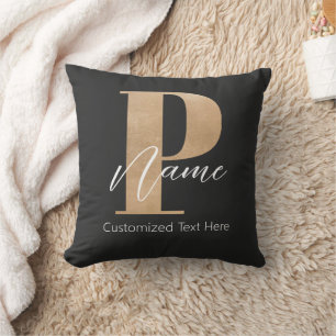 Cojín Decorativo Moderno Monogramado Inicial P & Name Personalizado