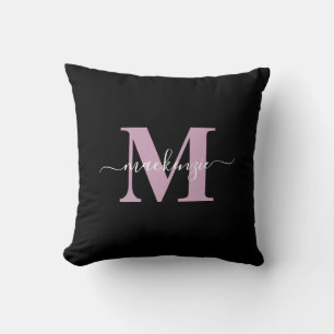 Cojín Decorativo Moderno nombre de monograma elegante negro y púrpu