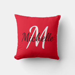 Cojín Decorativo Moderno nombre de monograma rojo mínimo + inicial