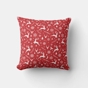 Cojín Decorativo Moderno patrón de renos rojos Feliz Navidad
