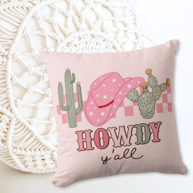 Cojín decorativo moderno Pink Cowgirl Preppy Howdy (Pink Cowgirl Preppy Howdy Yall Modern Throw Pillow)