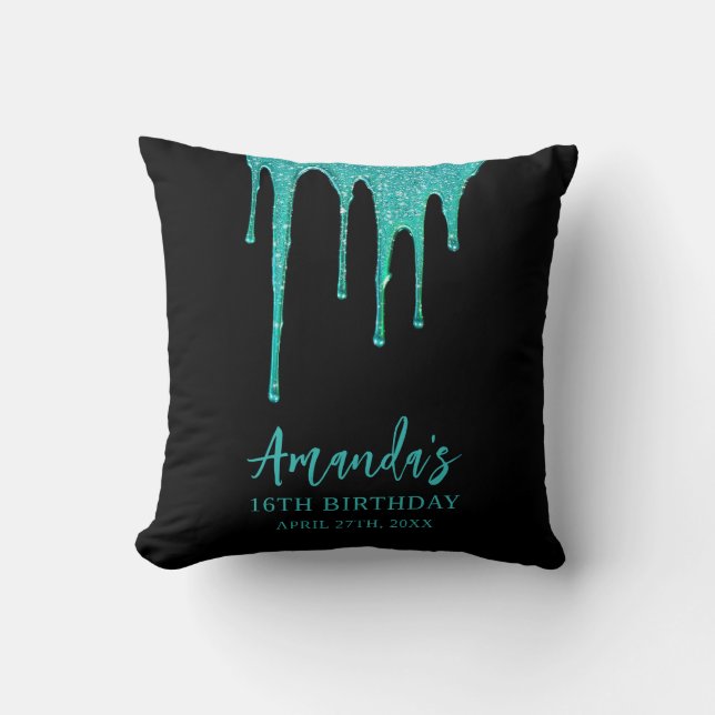 Cojín Decorativo Moderno Purpurina Verde azulado gotea dulce 16 cum (Anverso)