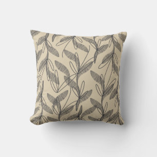 Cojín Decorativo Moderno Retro Botánico Gris Beige de la Mitad del 