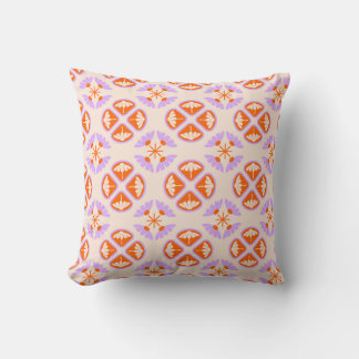 Cojín Decorativo Moderno Retro Floral Naranja y Lavanda de Mitad de