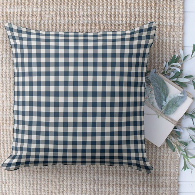 Cojín Decorativo Moderno Salón De Gingham Azul Y Blanco (Modern farmhouse throw pillow blue and white gingham plaid couch pillow )