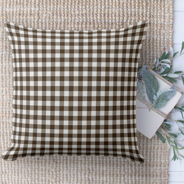 Cojín Decorativo Moderno salón de labranza Brown & White Gingham Co (throw pillow farmhouse pillows country brown and white gingham plaid throw pillow )