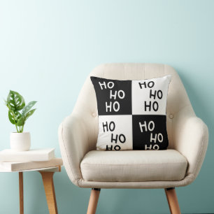Cojín Decorativo Moderno Santa de Navidad Blanco Negro Ho Ho Ríe