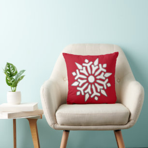 Cojín Decorativo Moderno Snowflake en rojo