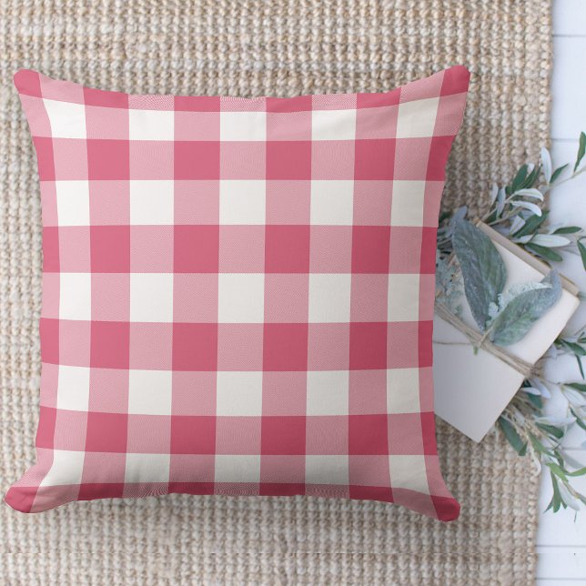 Cojín Decorativo Moderno sofá de chapa de búfalo rosa y blanco (Modern farmhouse throw pillow pink and white buffalo plaid couch pillow )