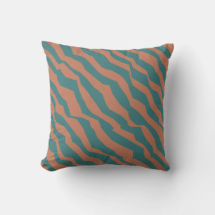 Cojín Decorativo Moderno Tigre Geométrico de Raya de Teal y Terraco