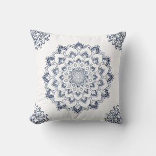 Cojín Decorativo Moderno y elegante Boho azul blanco Mandala