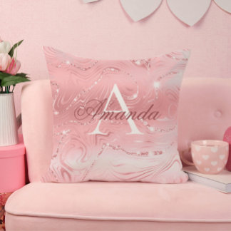Cojín Decorativo Moderno y elegante Purpurina Girly Rosa Monograma 