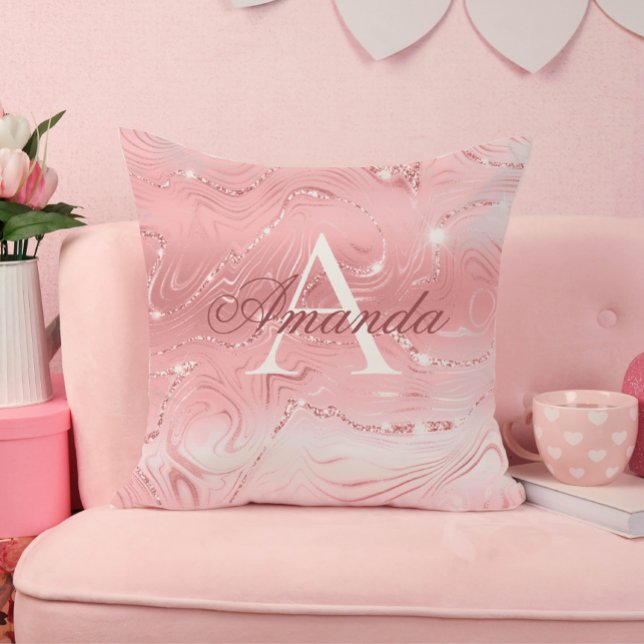 Cojín Decorativo Moderno y elegante Purpurina Girly Rosa Monograma  (Subido por el creador)