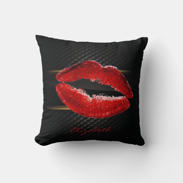 Cojín Decorativo Modernos labios rojos Purpurinas, personalizados e (Anverso)