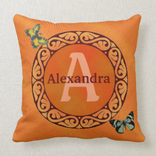 Cojín Decorativo Modifique este naranja y mariposa para requisitos