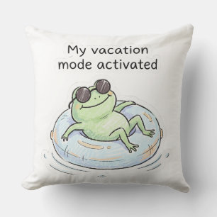 Cojín Decorativo Modo de vacaciones de rana linda activado divertid
