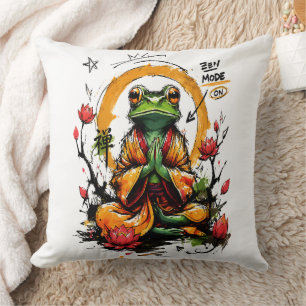Cojín Decorativo Modo Zen Activado Monje Rana Meditando