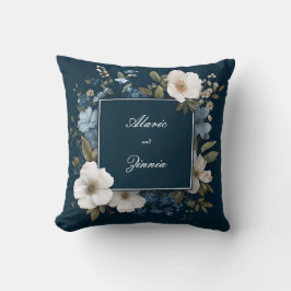 Cojín Decorativo Moldura Cuadrada Moderna Floral Azul Marinho Blanc