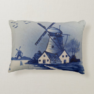 Cojín Decorativo Molino de viento azul vintage Delft