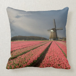 Cojín Decorativo Molino de viento con los tulipanes rosados en